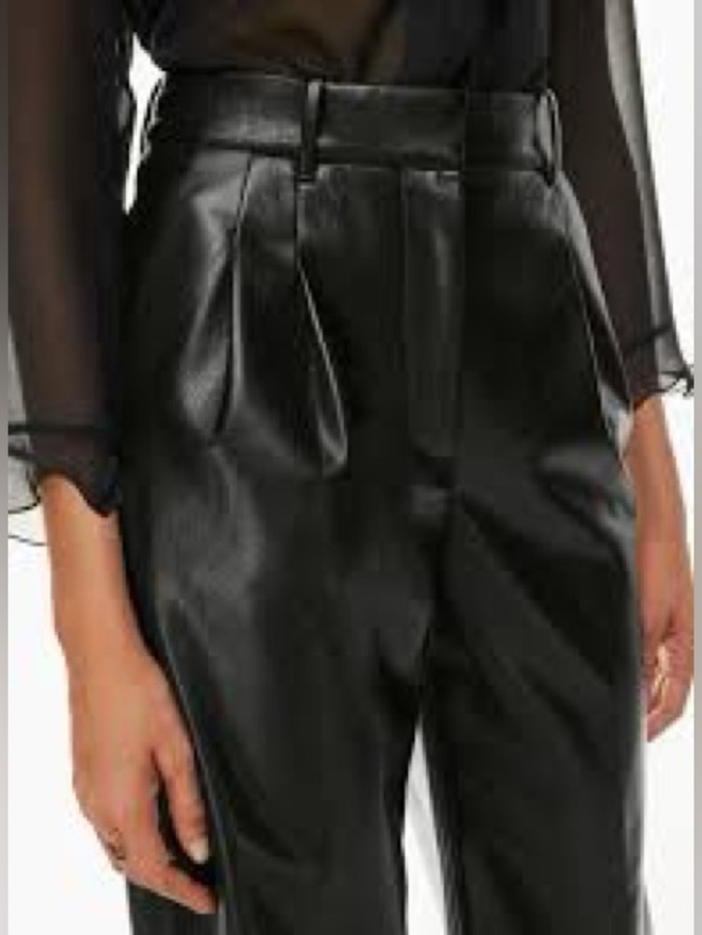 Aritzia Babaton | Black High-Waist Pleated Faux Leather Trouser Pants